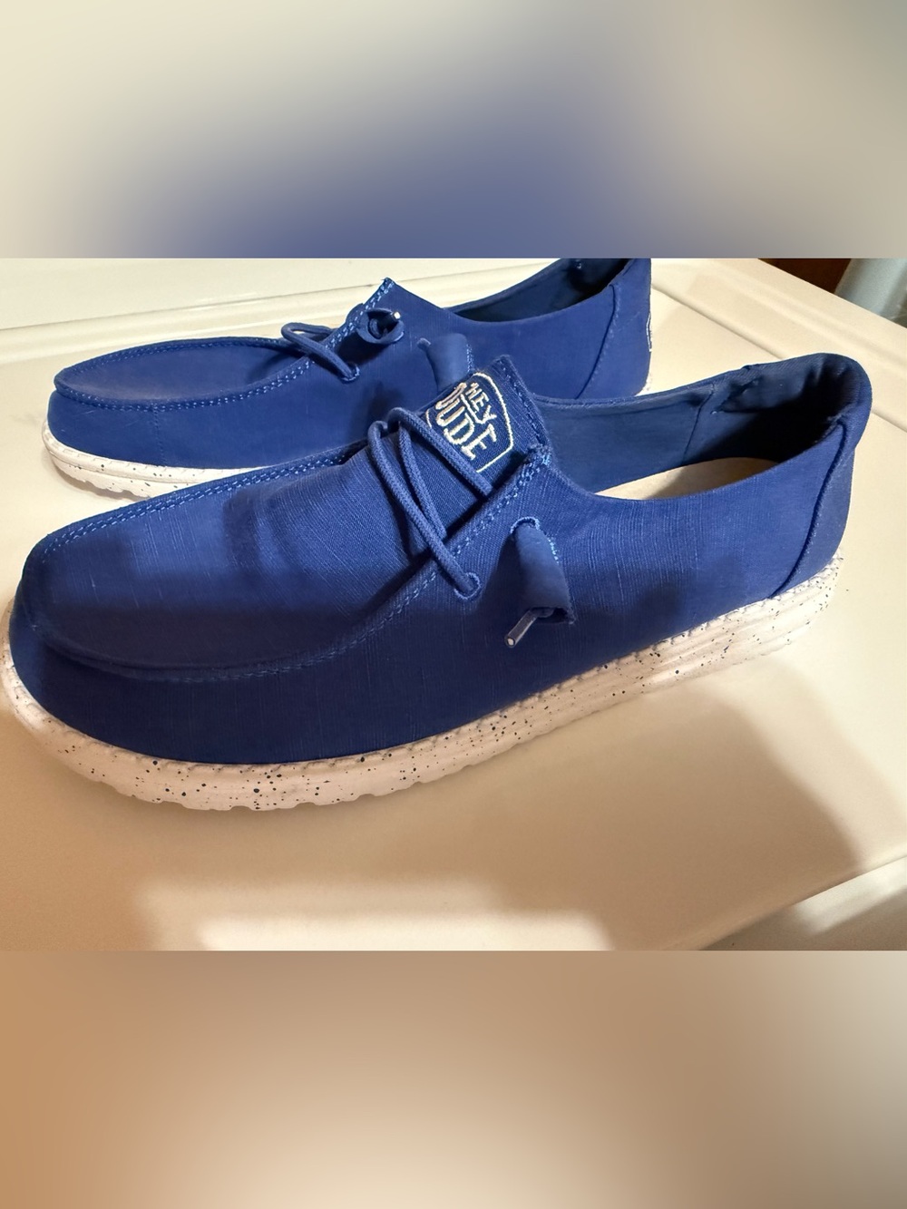 Hey Dude Blue Slip-On Loafers with White Speckled Sole
